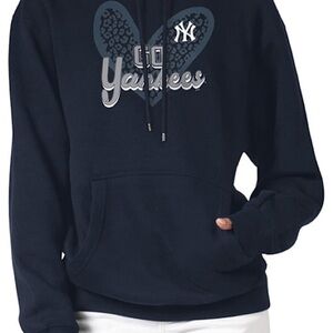 4HER NEW YORK YANKEES WOMENS NAVY BLUE LEOPARD HEART HOODED SWEATSHIRT